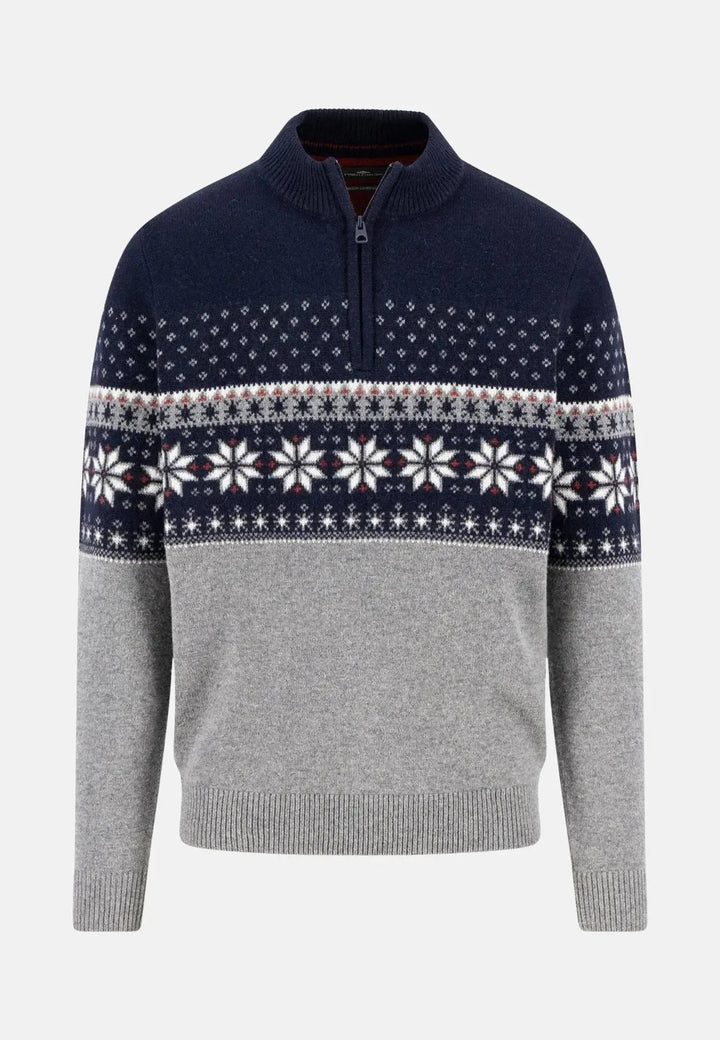 Fynch - Hatton Fair Isle Lambswool 1/4 Zip Knit Navy - 1510308-690-S - fynch - hatton.co.uk