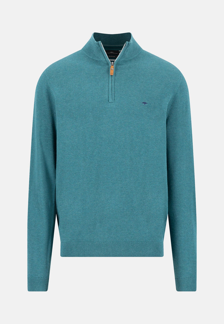 Fynch-Hatton Fine Knit Air Cotton 1/4 Zip Sweater Teal 1607316-673-M