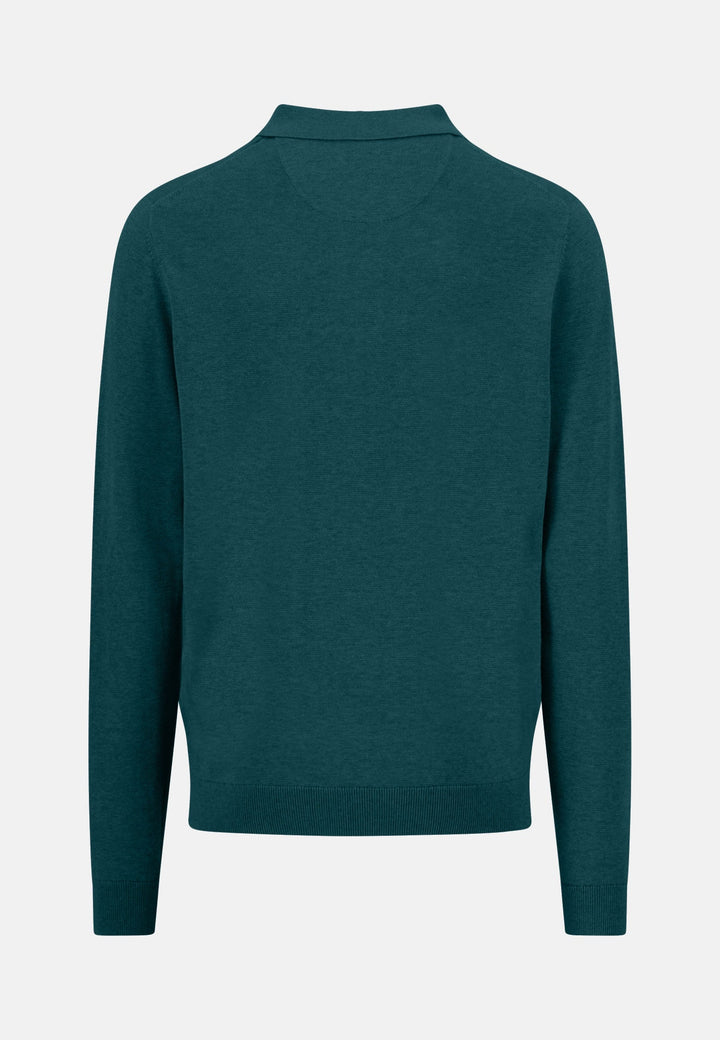Fynch-Hatton Fine Knit Air Cotton Polo Collar Sweater Teal 1607321-673-M