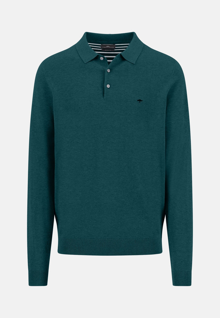 Fynch-Hatton Fine Knit Air Cotton Polo Collar Sweater Teal 1607321-673-M