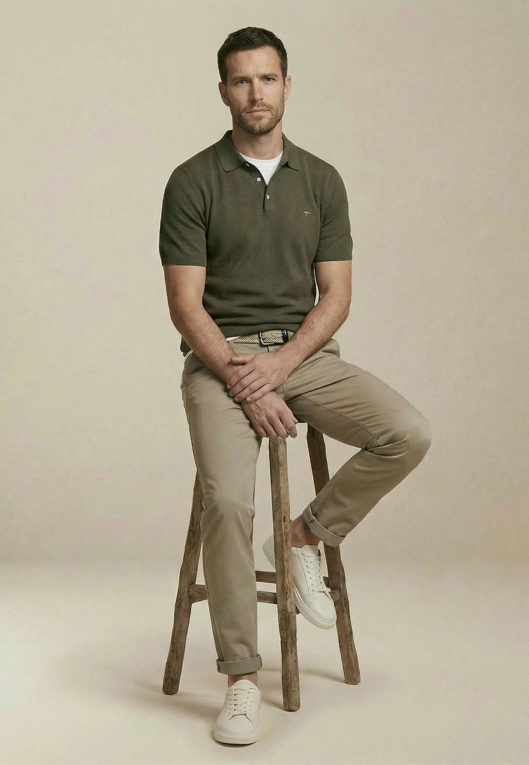 Fynch - Hatton Fine Knit Air Cotton Polo Shirt Dark Khaki - 1602320-719-M - fynch - hatton.co.uk