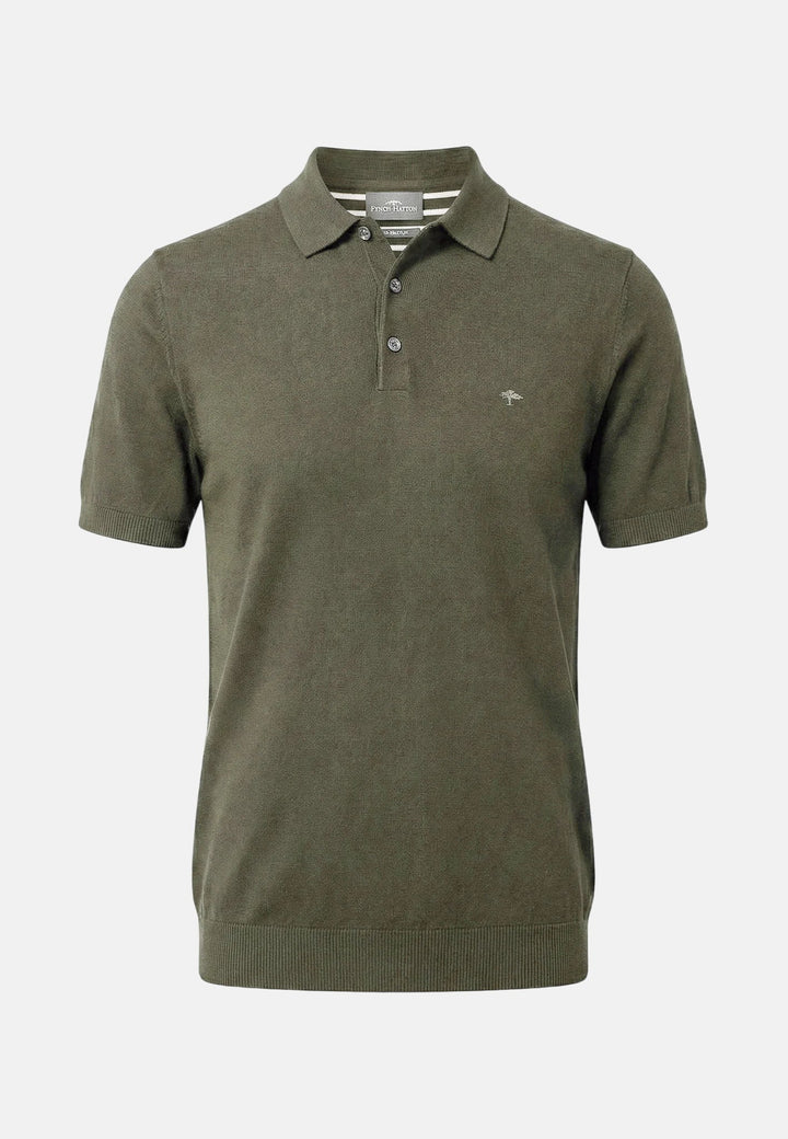 Fynch - Hatton Fine Knit Air Cotton Polo Shirt Dark Khaki - 1602320-719-M - fynch - hatton.co.uk