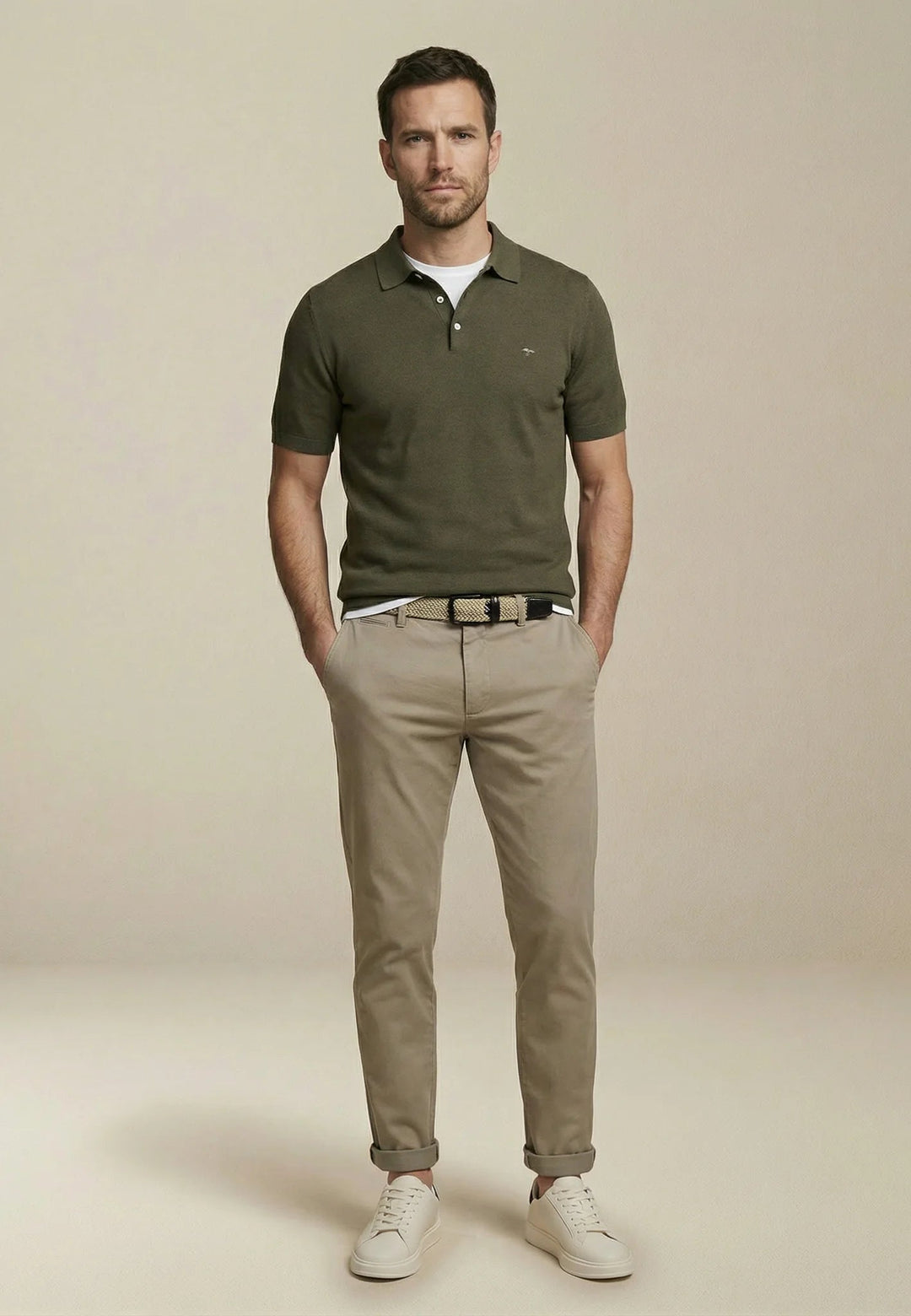 Fynch - Hatton Fine Knit Air Cotton Polo Shirt Dark Khaki - 1602320-719-M - fynch - hatton.co.uk