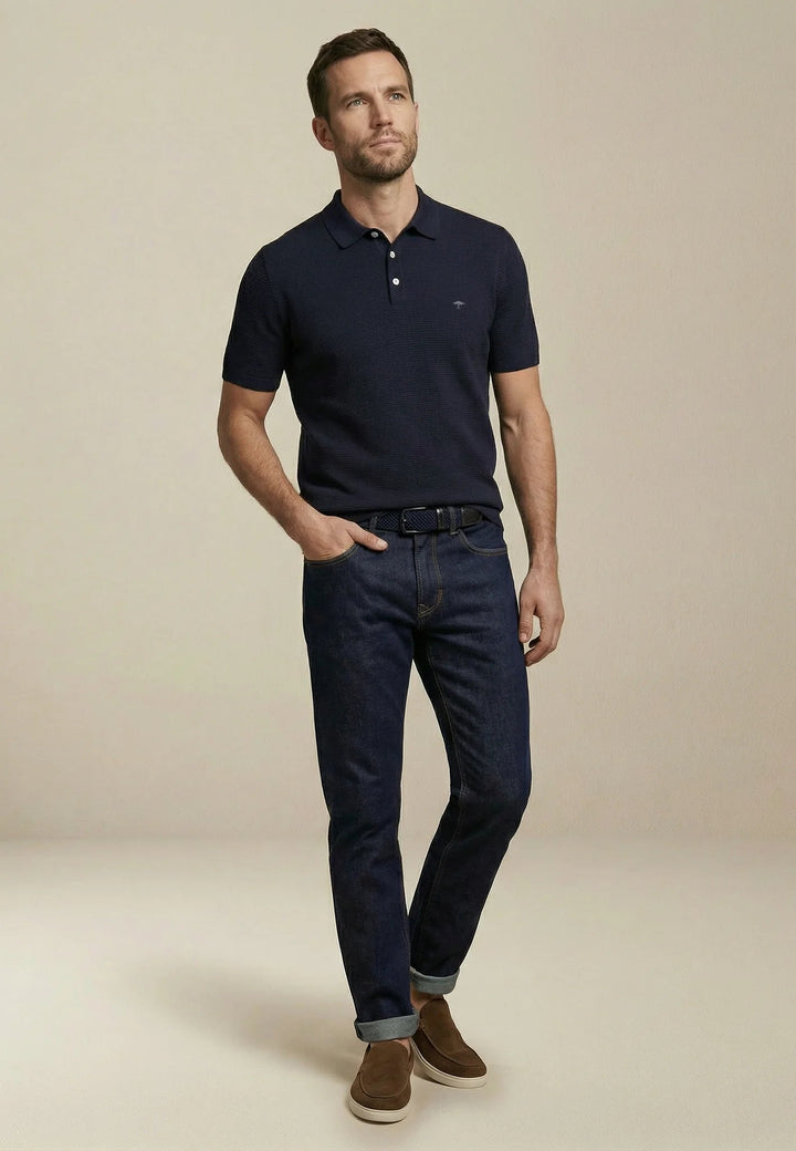 Fynch - Hatton Fine Knit Air Cotton Polo Shirt Navy - 1602320-690-M - fynch - hatton.co.uk