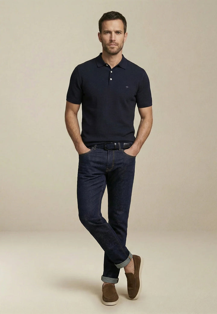 Fynch - Hatton Fine Knit Air Cotton Polo Shirt Navy - 1602320-690-M - fynch - hatton.co.uk