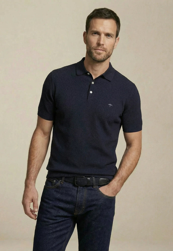 Fynch - Hatton Fine Knit Air Cotton Polo Shirt Navy - 1602320-690-M - fynch - hatton.co.uk