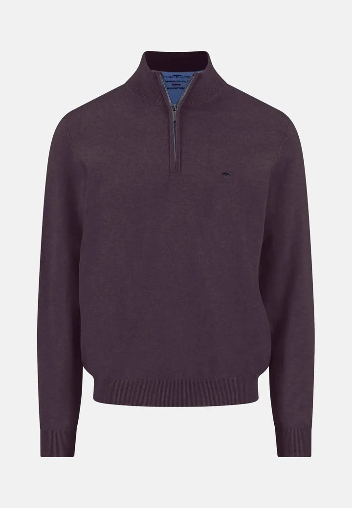 Fynch - Hatton - Fine Knit Cotton 1/4 Zip Aubergine - 1613215-342-S