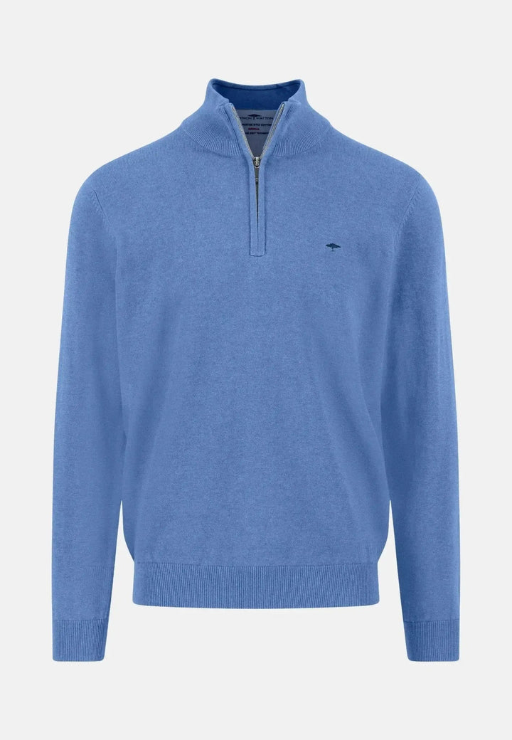 Fynch - Hatton Fine Knit Cotton 1/4 Zip Crystal Blue 1514215-604-S