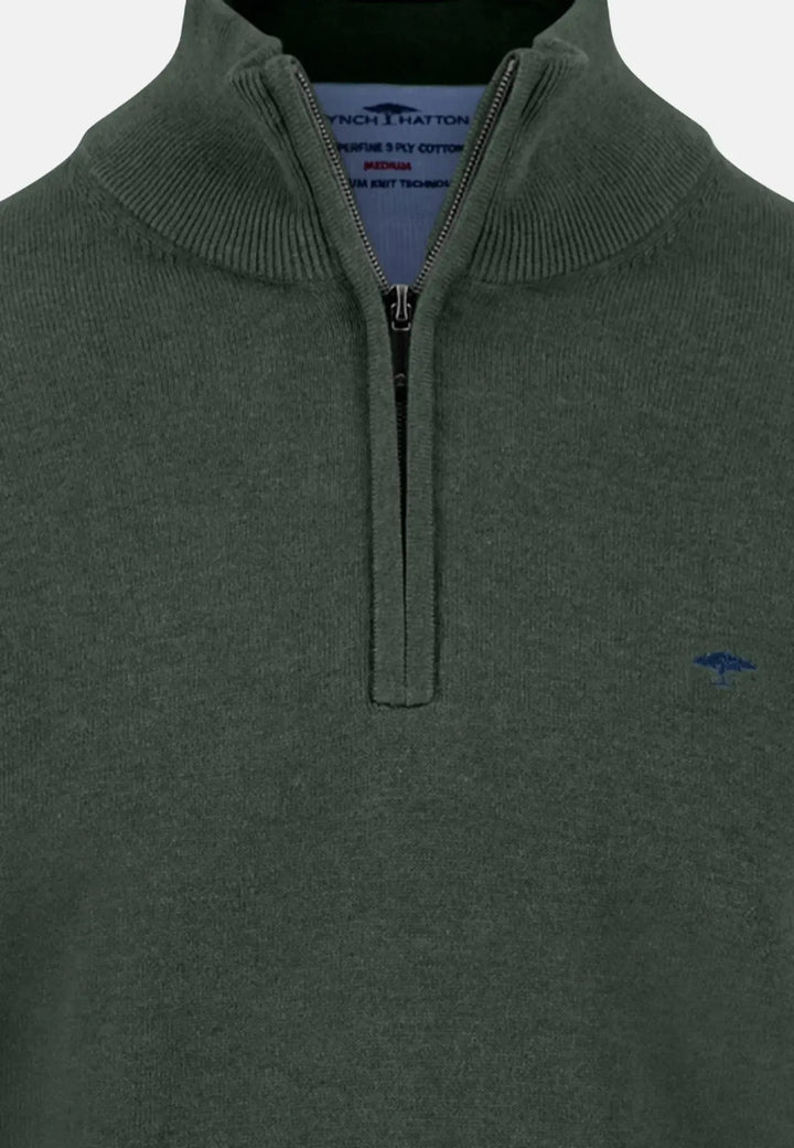 Fynch - Hatton Fine Knit Cotton 1/4 Zip Dark Ivy 1514215-737-S