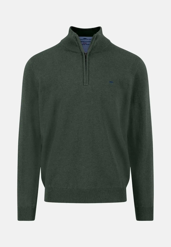 Fynch - Hatton Fine Knit Cotton 1/4 Zip Dark Ivy 1514215-737-S
