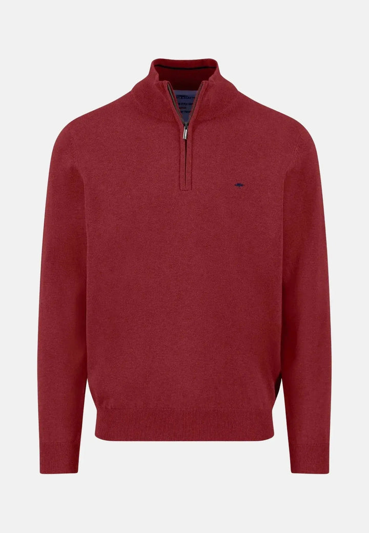 Fine Knit Cotton 1/4 Zip Garnet Red – FYNCH-HATTON, image 1 of 3