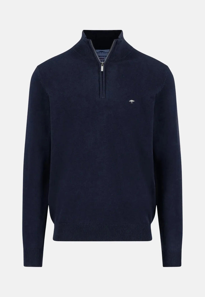 Fynch - Hatton Fine Knit Cotton 1/4 Zip Navy SFPK215-690-S