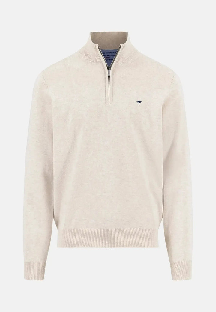 Fynch - Hatton Fine Knit Cotton 1/4 Zip Sweater New Off - White - 1613215-824-S - fynch - hatton.co.uk