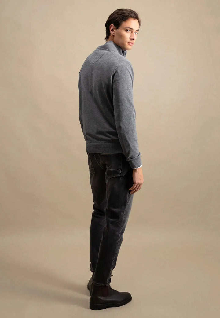 Fynch - Hatton Fine Knit Cotton 1/4 Zip Steel SFPK215-936-S