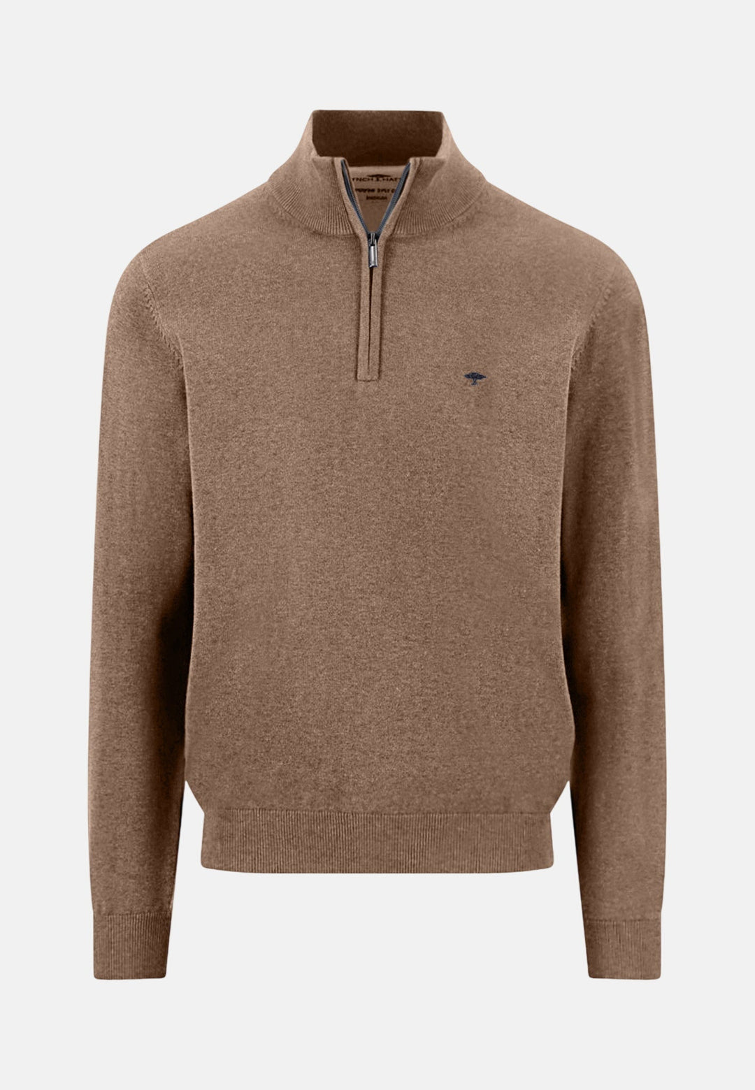 Fynch - Hatton Fine Knit Cotton 1/4 Zip Sweater Affogato - 1613215-213-M - fynch - hatton.co.uk