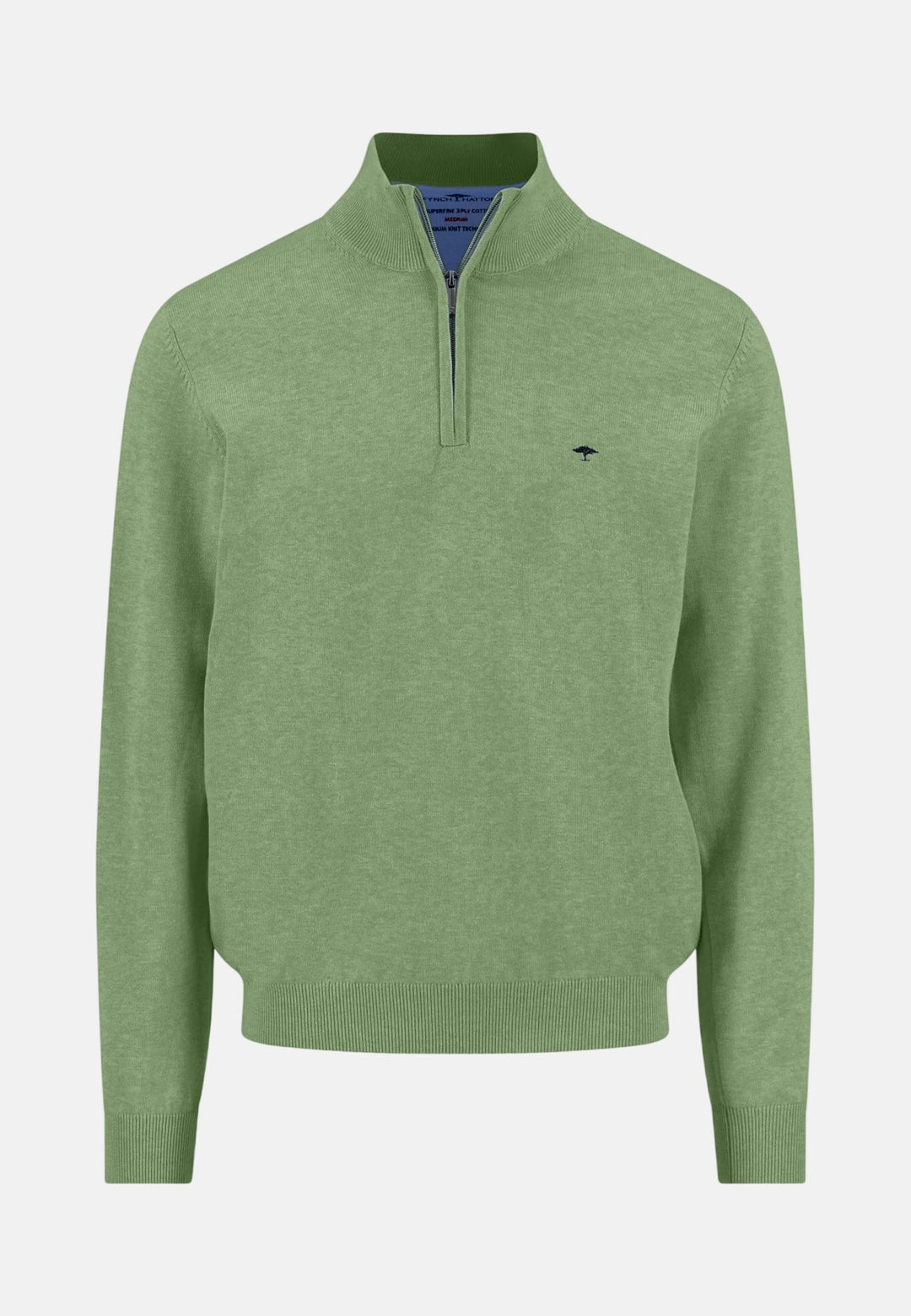 Fynch - Hatton Fine Knit Cotton 1/4 Zip Sweater Avocado - 1613215-740-M - fynch - hatton.co.uk