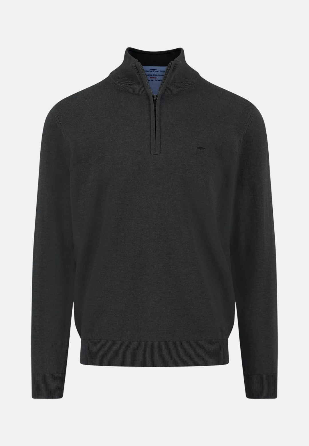 Fynch-Hatton Fine Knit Cotton 1/4 Zip Sweater Black SFPK215-999-3XL