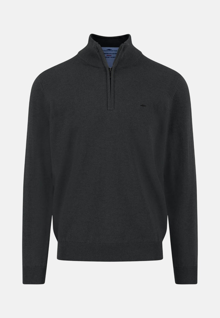 Fynch-Hatton Fine Knit Cotton 1/4 Zip Sweater Black SFPK215-999-3XL