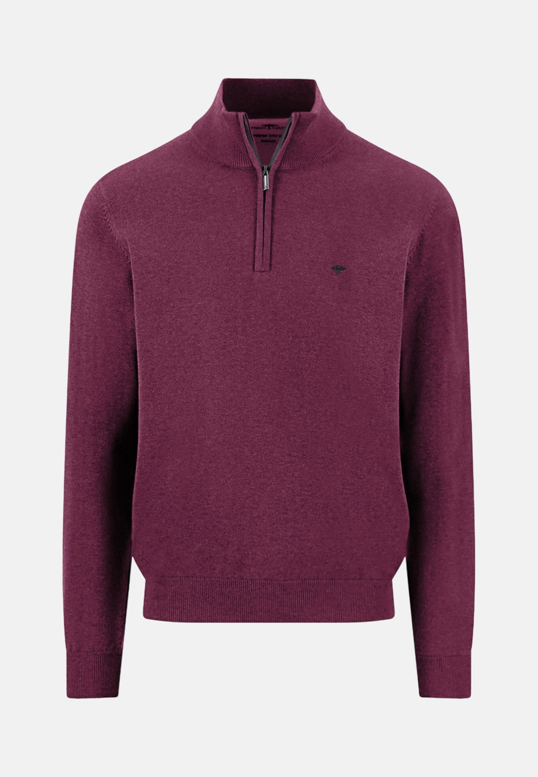 Fynch - Hatton Fine Knit Cotton 1/4 Zip Sweater Deep Merlot - 1613215-368-M - fynch - hatton.co.uk