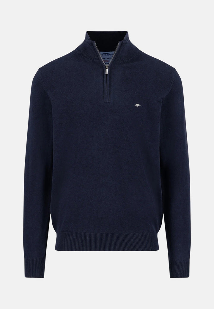 Fynch-Hatton Fine Knit Cotton 1/4 Zip Sweater Navy SFPK215-690-S
