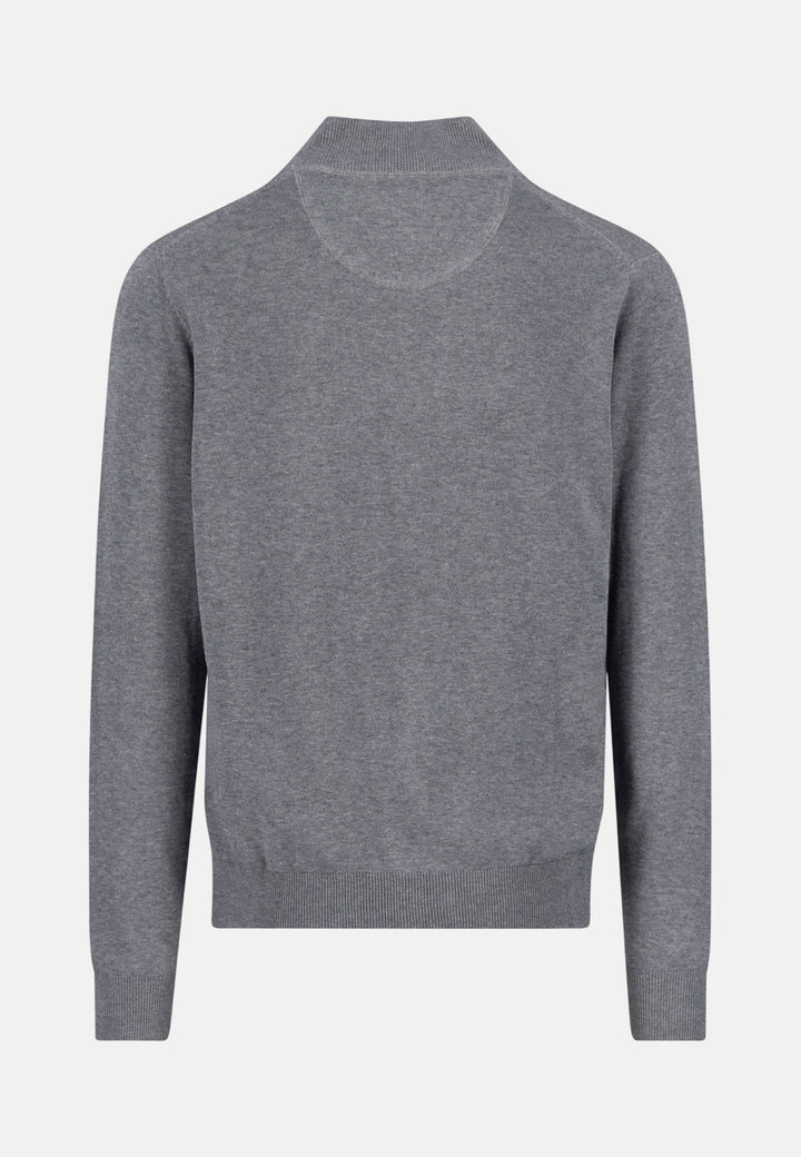 Fynch-Hatton Fine Knit Cotton 1/4 Zip Sweater Steel SFPK215-936-S