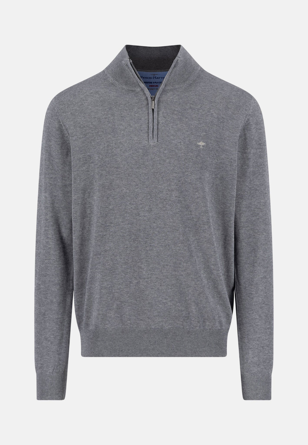 Fynch-Hatton Fine Knit Cotton 1/4 Zip Sweater Steel SFPK215-936-S