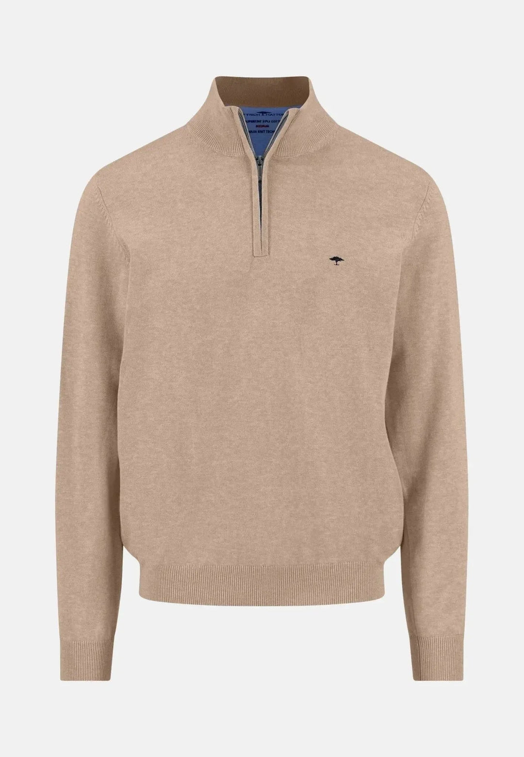 Fynch - Hatton Fine Knit Cotton 1/4 Zip Sweater Taupe - 1613215-864-S - fynch - hatton.co.uk