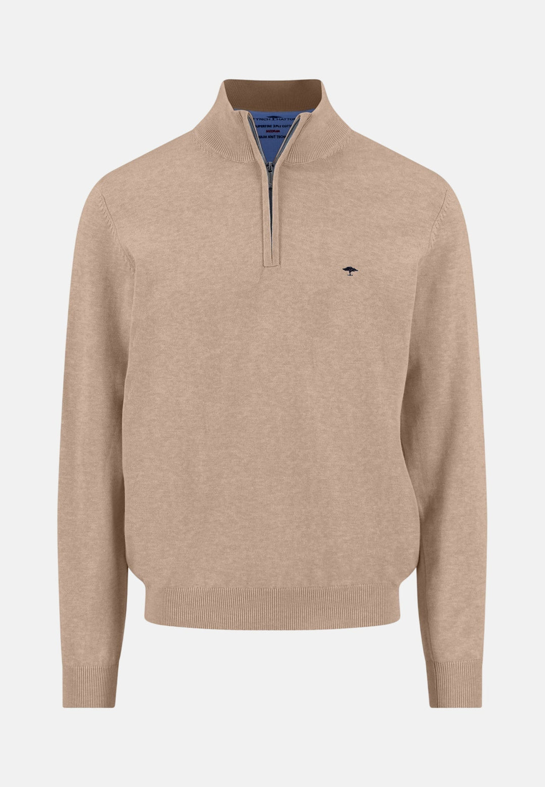Fynch-Hatton Fine Knit Cotton 1/4 Zip Sweater Taupe SFPK215-864-3XL
