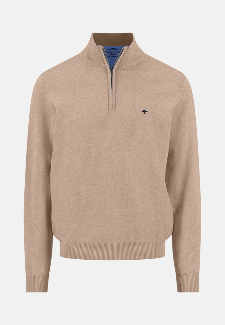 Fynch-Hatton Fine Knit Cotton 1/4 Zip Sweater Taupe SFPK215-864-3XL
