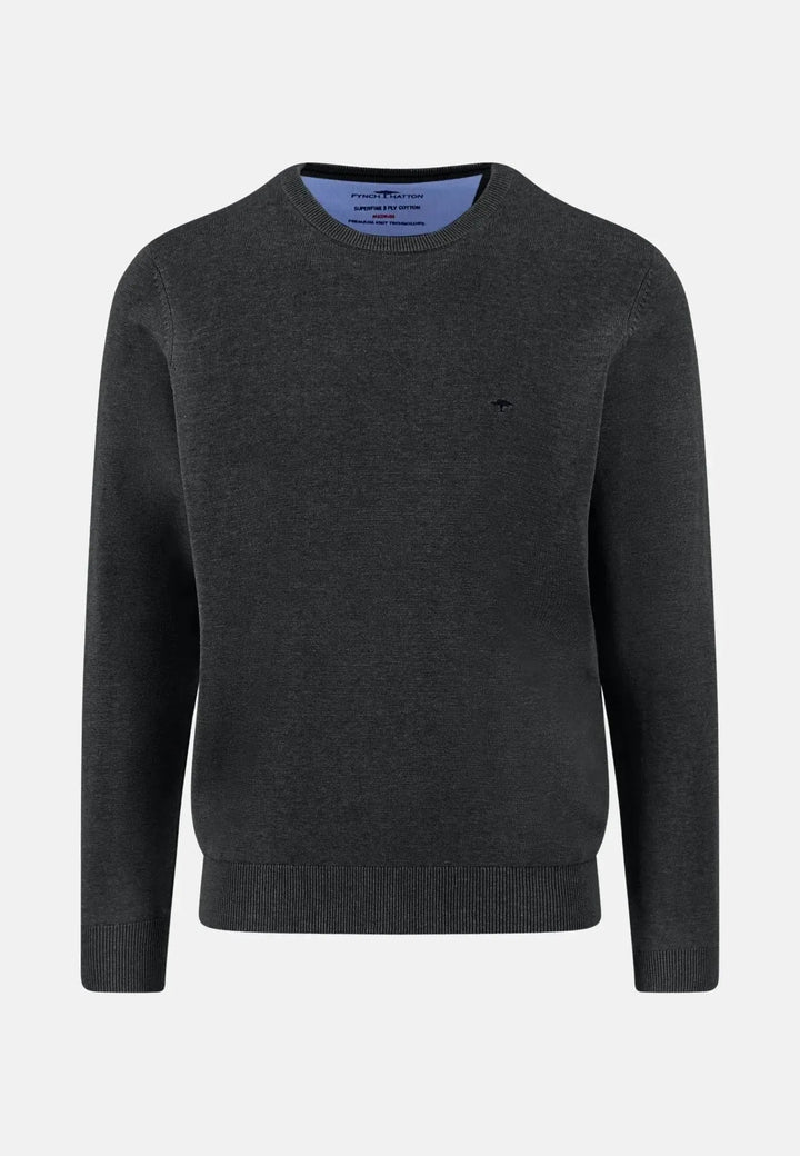 Fynch - Hatton - Fine Knit Cotton Crewneck Black - 1514210-999-S