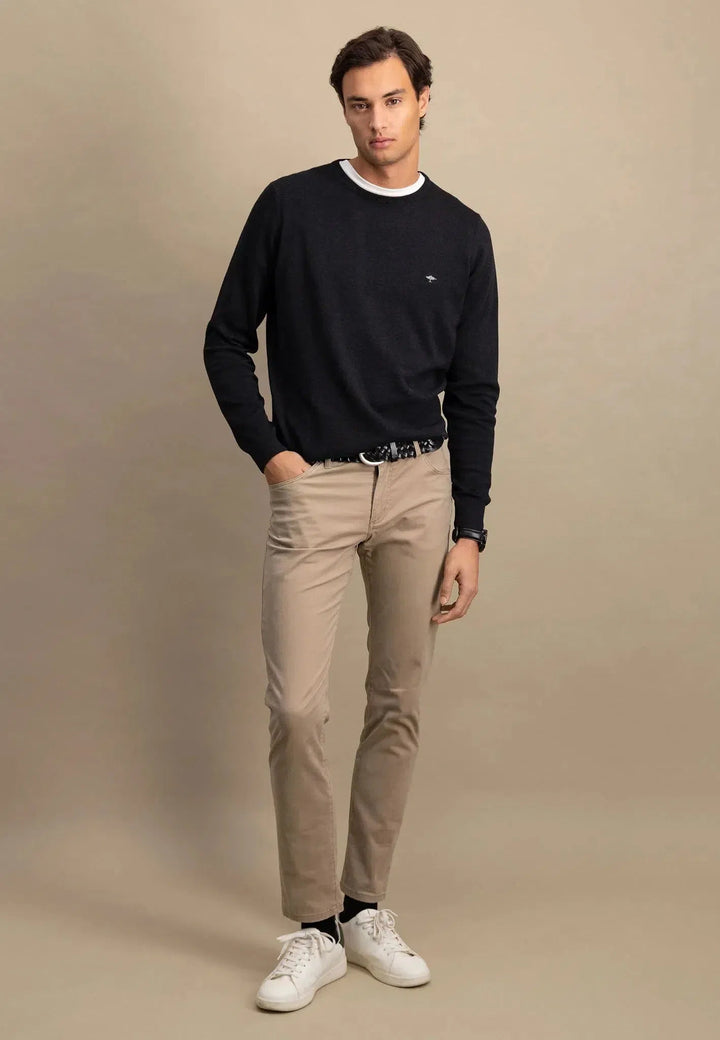 Fynch - Hatton - Fine Knit Cotton Crewneck Charcoal - SFPK210-998-S