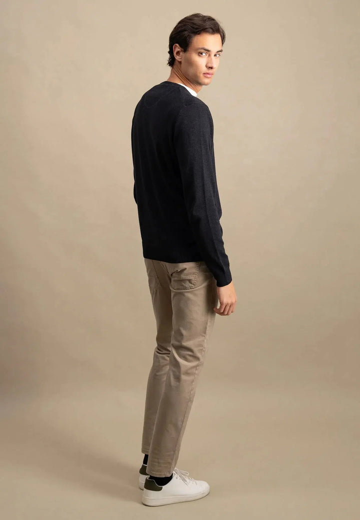 Fynch - Hatton - Fine Knit Cotton Crewneck Charcoal - SFPK210-998-S