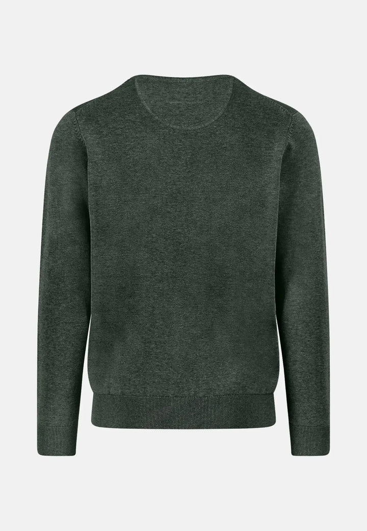 Fynch - Hatton - Fine Knit Cotton Crewneck Dark Ivy - 1514210-737-S