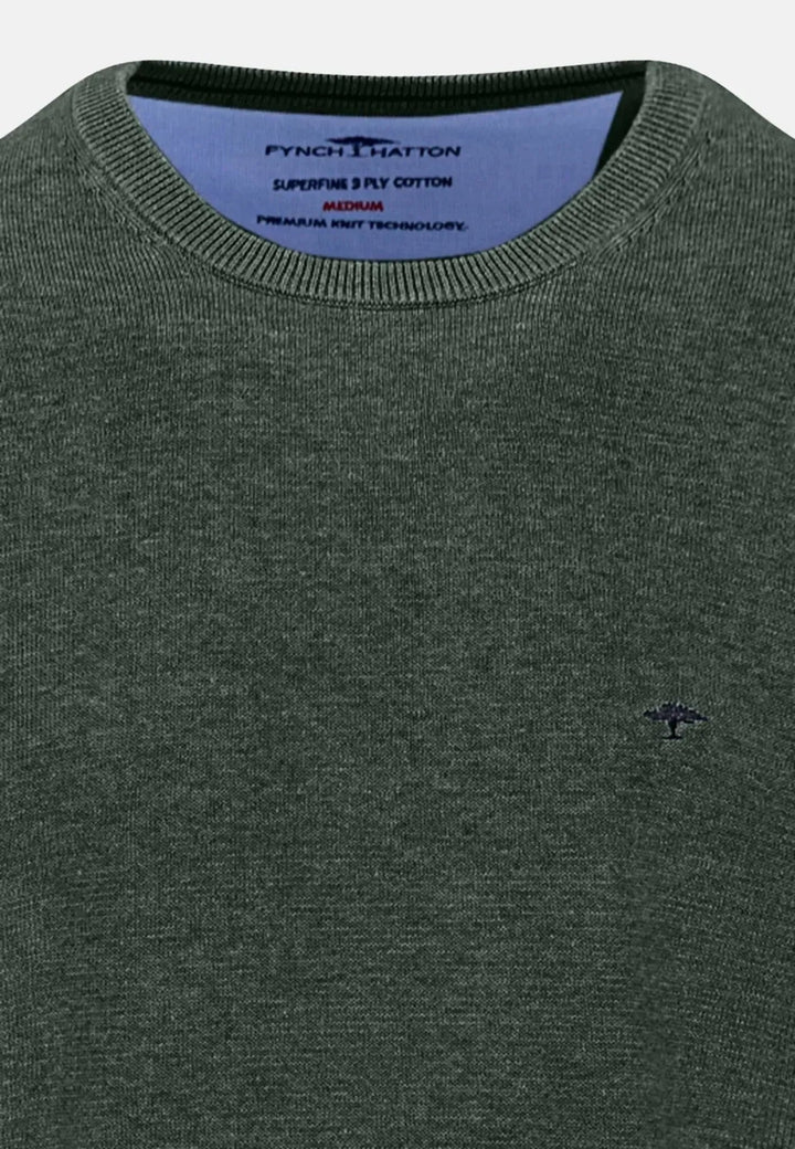 Fynch - Hatton - Fine Knit Cotton Crewneck Dark Ivy - 1514210-737-S