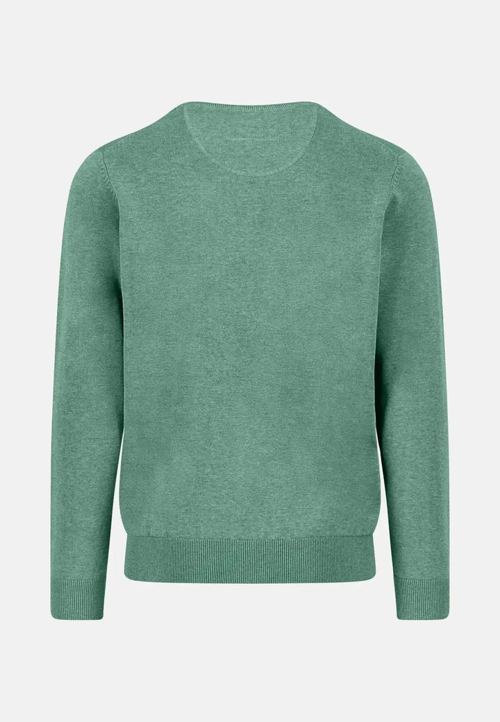 Fynch - Hatton - Fine Knit Cotton Crewneck Fern - 1514210-734-S