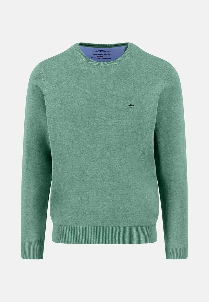 Fynch - Hatton - Fine Knit Cotton Crewneck Fern - 1514210-734-S