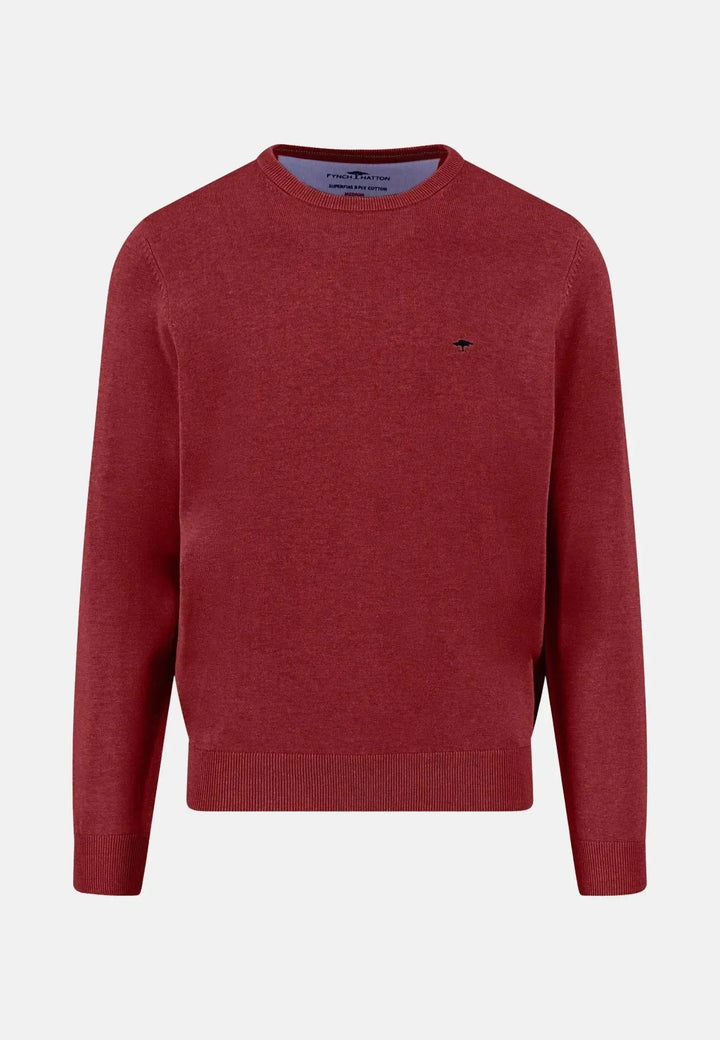 Fynch - Hatton - Fine Knit Cotton Crewneck Garnet Red - 1514210-367-S