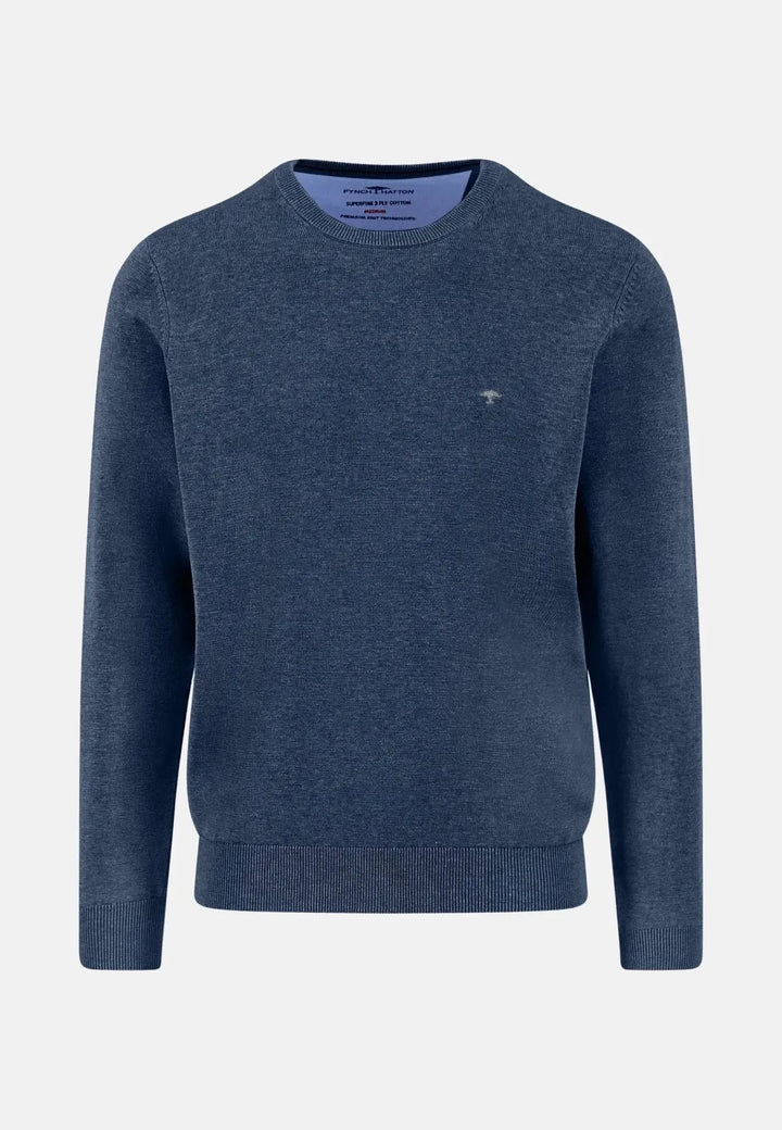 Fynch - Hatton - Fine Knit Cotton Crewneck Night - 1514210-680-S