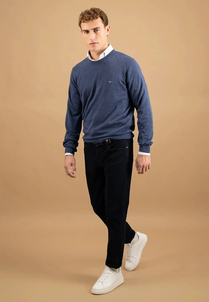 Fynch - Hatton - Fine Knit Cotton Crewneck Night - 1514210-680-S