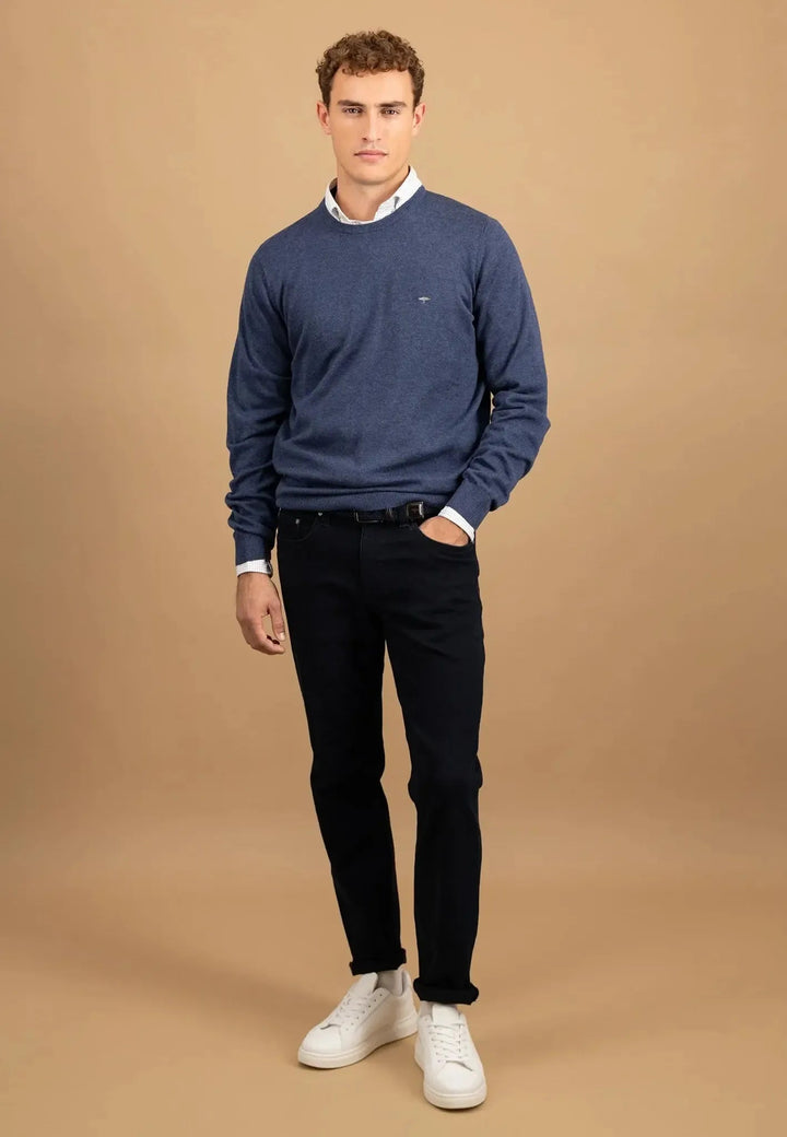 Fynch - Hatton - Fine Knit Cotton Crewneck Night - 1514210-680-S