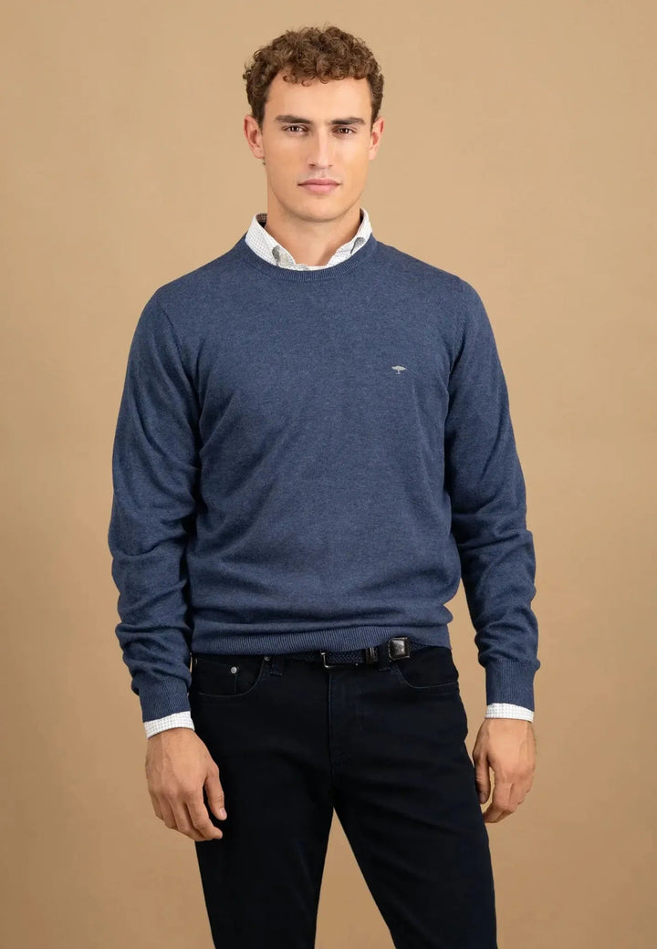 Fynch - Hatton - Fine Knit Cotton Crewneck Night - 1514210-680-S