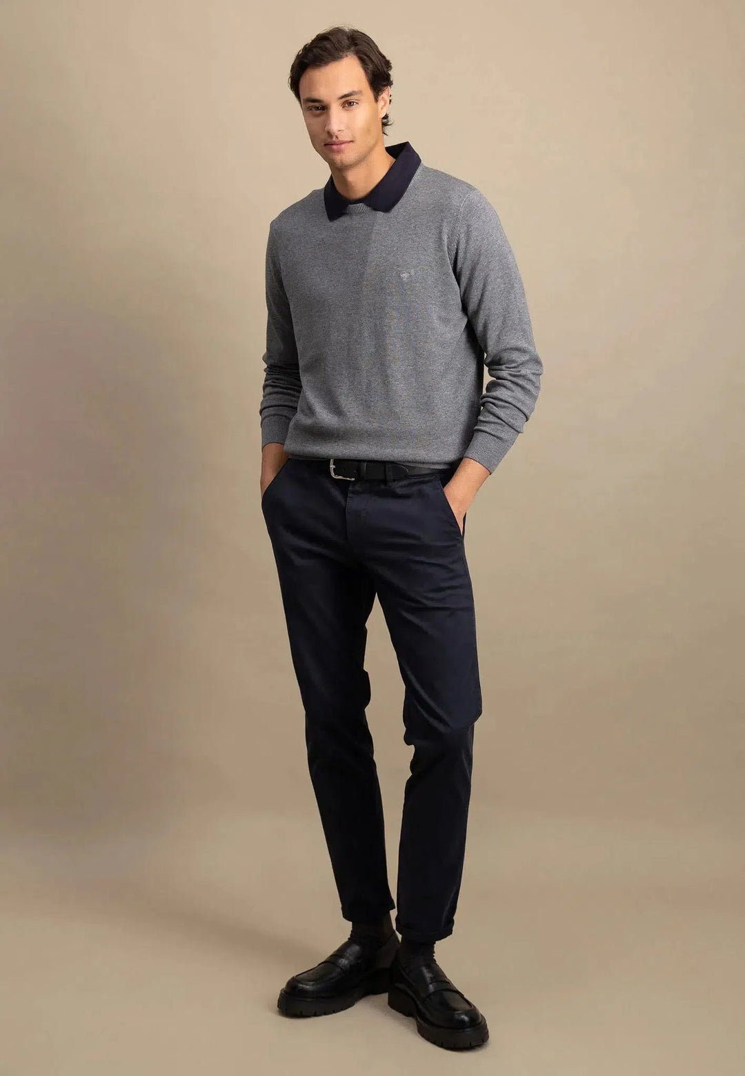 Fynch - Hatton Fine Knit Cotton Crewneck Steel SFPK210-936-S