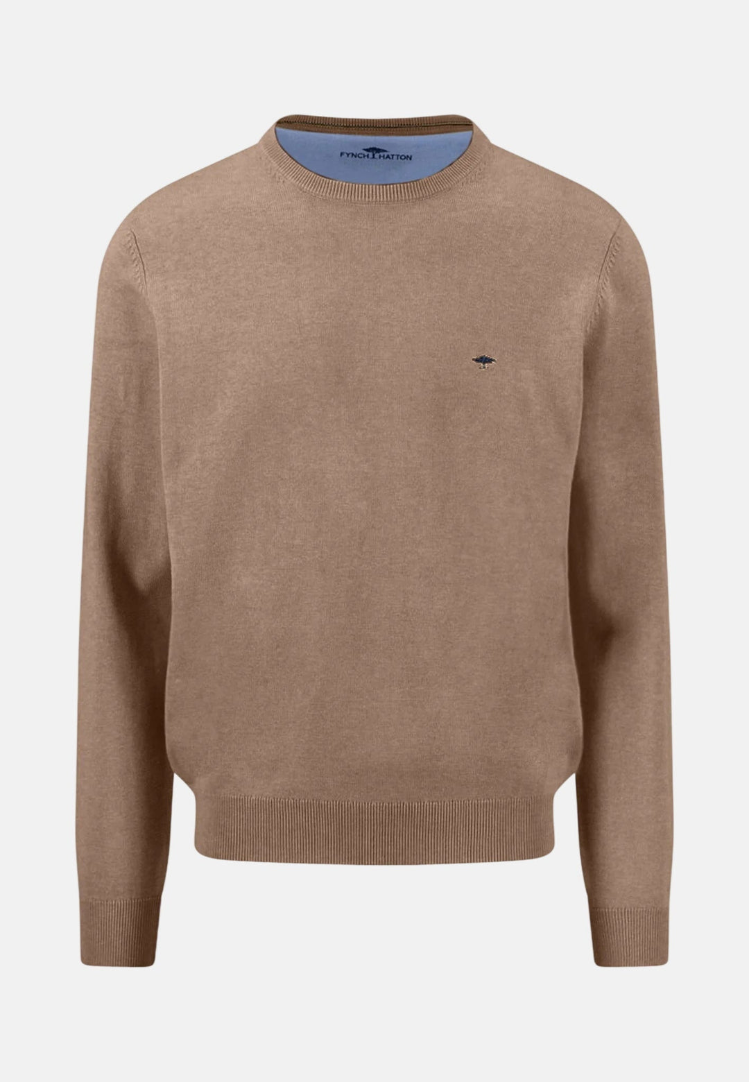 Fynch - Hatton Fine Knit Cotton Crewneck Sweater Affogato - 1613210-213-M - fynch - hatton.co.uk