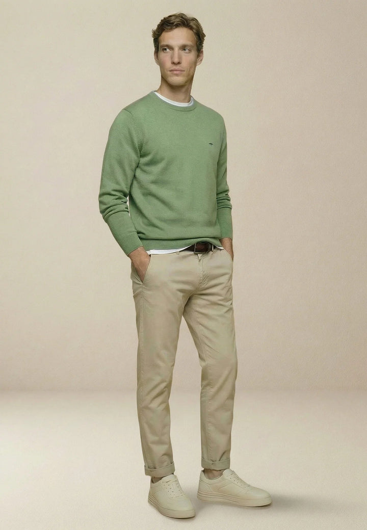 Fynch - Hatton Fine Knit Cotton Crewneck Sweater Avocado - 1613210-740-M - fynch - hatton.co.uk