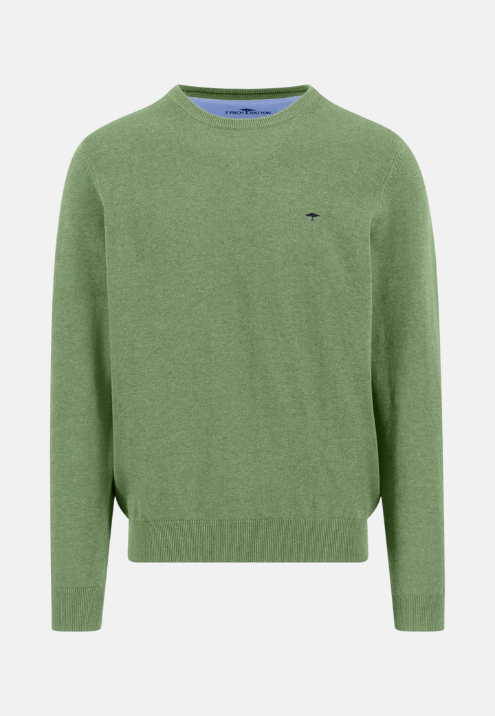 Fynch - Hatton Fine Knit Cotton Crewneck Sweater Avocado - 1613210-740-M - fynch - hatton.co.uk