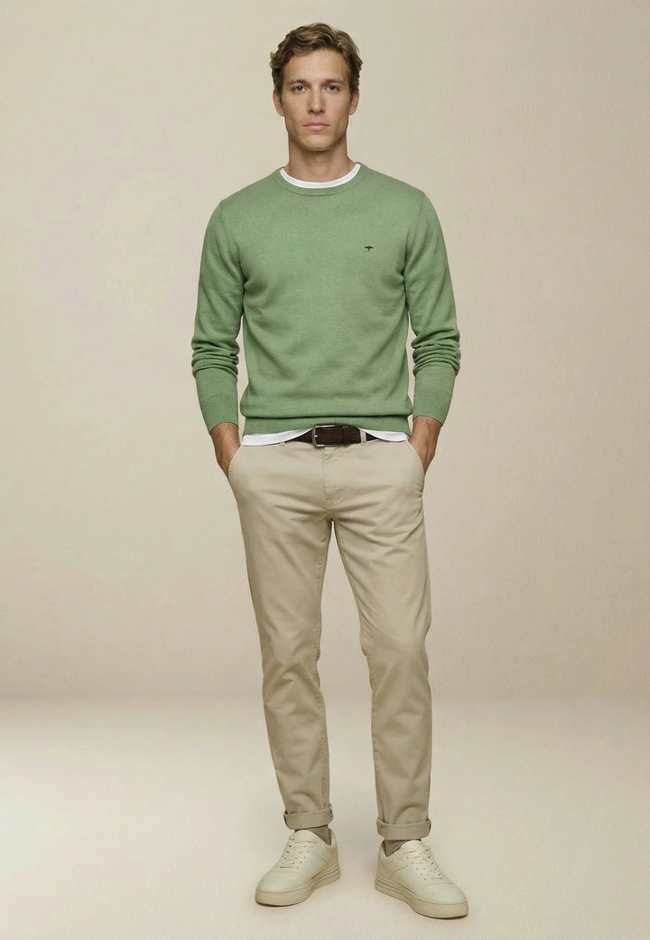 Fynch - Hatton Fine Knit Cotton Crewneck Sweater Avocado - 1613210-740-M - fynch - hatton.co.uk