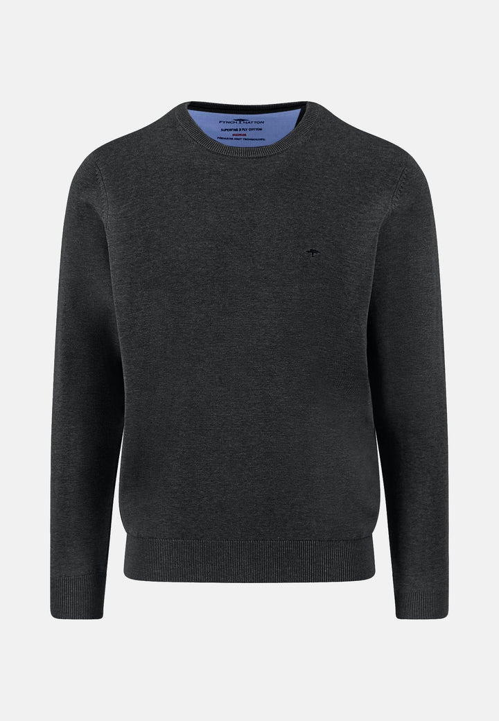 Fynch-Hatton Fine Knit Cotton Crewneck Sweater Black SFPK210-999-3XL