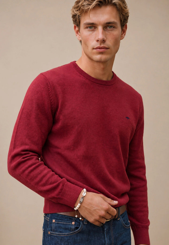 Fynch-Hatton Fine Knit Cotton Crewneck Sweater Brick 1614210-346-M