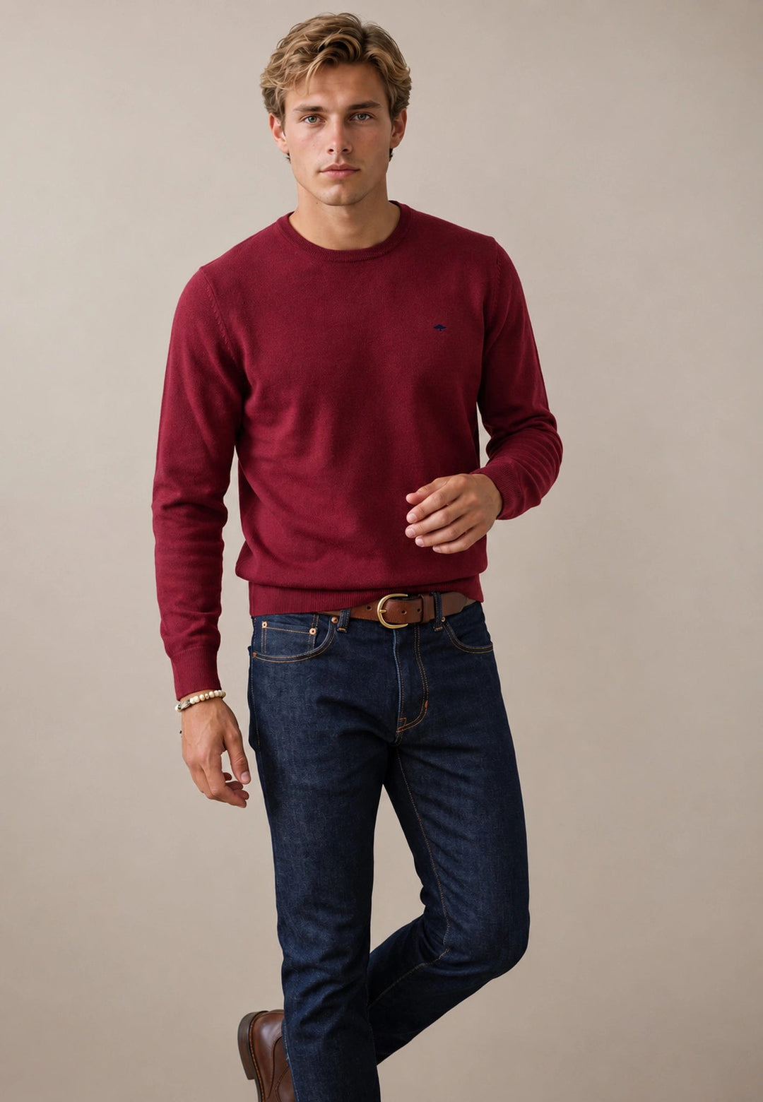 Fynch-Hatton Fine Knit Cotton Crewneck Sweater Brick 1614210-346-M