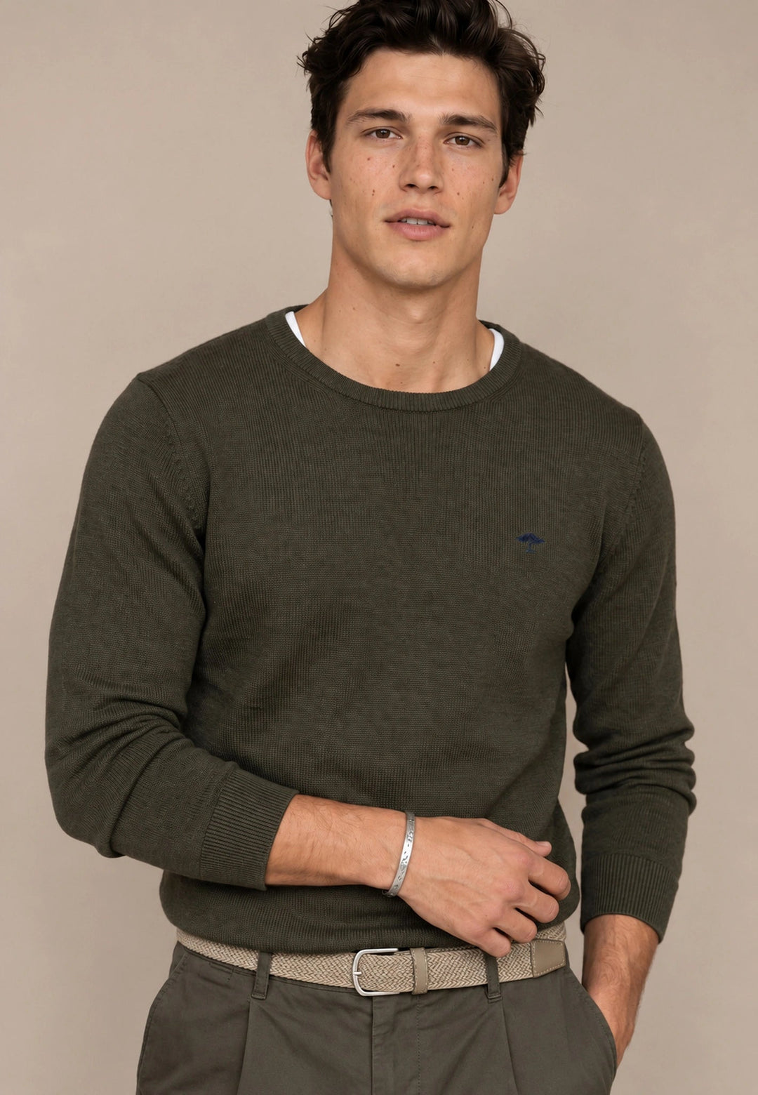 Fynch-Hatton Fine Knit Cotton Crewneck Sweater Cypress 1614210-749-M